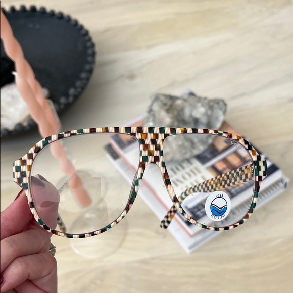 NEW! Anthropology I-Sea Maeve Multicolor Plaid Aviator Glasses - Picture 1 of 9